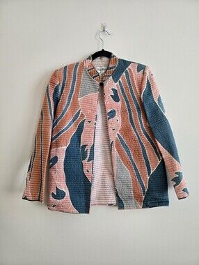 LILLIE RUBIN ANA COLON I VTG US 6 (M) Kimono Quilted Jacket I pink blue white